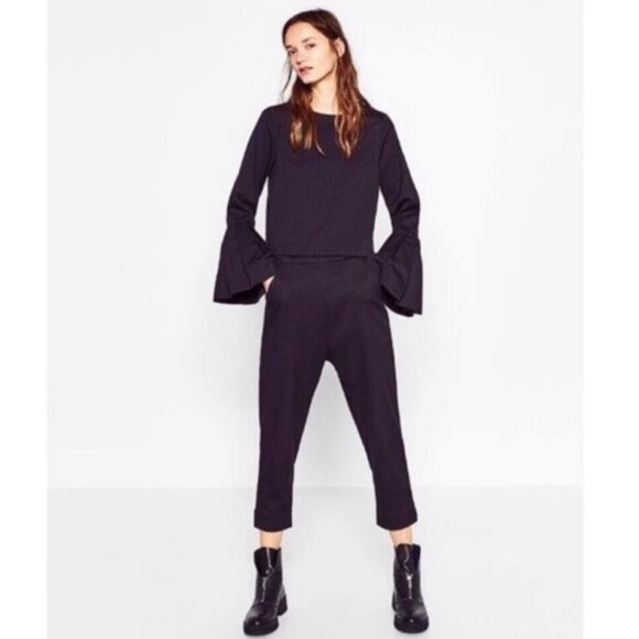 ZARA NWT Navy Blue Pinstripe Trouser Pants Size Small - Picture 2 of 8